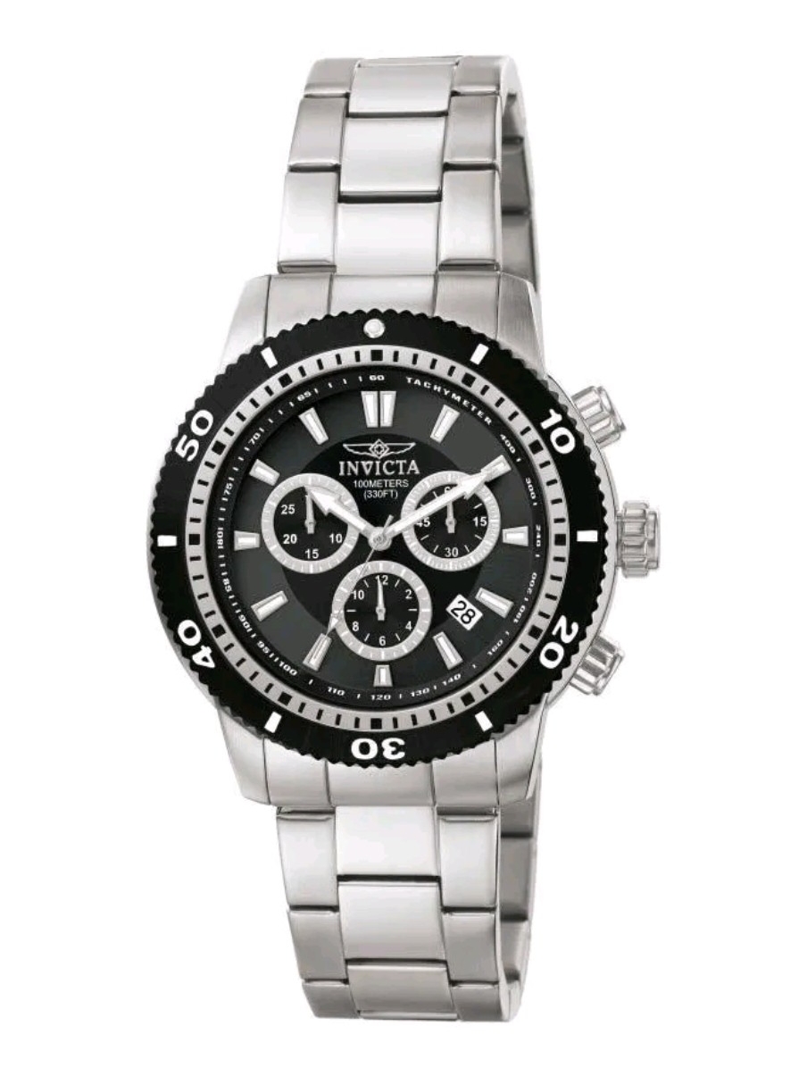 Invicta Silver Bracelet Watch With Black Dial And Bezel 45mm